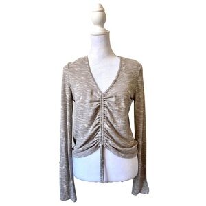 Cozie by Pink Rose Long Sleeve Crop Top Grey with White Star Print Size M